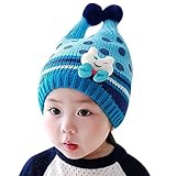 SHINA　 暖かいニット帽子 ミツバチ風 ボーダー 子供 ベビー キッズ用　かわいい ニット帽 防寒グッズ　男女兼用 (ブルー)