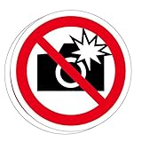 フラッシュ撮影禁止 高耐候性ステッカー 円形 150X150mm ２枚組