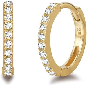 Agvana フープ ピアス レディース k18ゴールドメーキ シルバー925 外径13mm 小さめピアス アレルギーフリー シンプル キュービックジルコニア プレゼント ギフトラッピング済み (ゴールド)