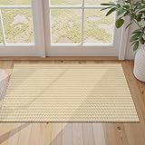 Collive スモール 洗濯可能 ラグ 2x3 玄関ラグ ファームハウス ノンスリップ バスルームラグ ベージュ コットン 編組 屋内 フロントドアマット ボーホー スローラグ ボーホー キッチン カーペット 寝室 屋内 エントランス ハウス