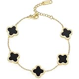 18K Plated Gold Bracelets Fashion for Women Adjustable Charm Link Cute Lucky Clover Bracelets Womens Girls Gift Jewelry