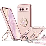 Rockaway 互換性 Pixel 7A 5G 用ケース ダブルリング付き ショルダー ストラップ付き 耐衝撃 薄型 軽量 紐付き 肩掛け 斜めかけ かわいい 女の子 おしゃれ スマホケース ピクセル7A 用カバー - ピンク