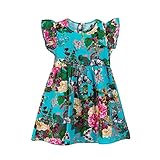 Tovadoo 子供服 ベビー服 女の子 ワンピース 春夏 フレアスリーブ 花柄 幾何学模様 レトロ風 多色 プリンセス 可愛い プレゼント 通学 旅行 結婚式 18ヶ月-6歳