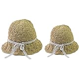 ARAUS 　親子　帽子　ビーチの帽子　2点セット　蝶結び　草编み　手作り　吸汗通気　日よけ帽子　こども　女の子　女子　柔らか　涼しい　遊ぶ　ビーチ　夏(2－10歳用） (キッズ：52cm(2－10歳