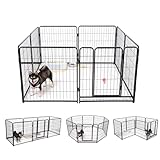 KIRATAKU ペットサークル 中大型犬用 スチール製 犬 ケージ 犬用フェンス コンパクト 組立簡単 複数連結可能 室内室外兼用 組み替えOK (ブラック, 高さ80cm, 8枚)