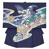 お宮参り着物 正絹 男の子のお祝い着(初着・産着) 日本製「黒紺、鷹と御所車」HBU804