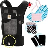 エルゴベビー抱っこ紐（ベルト付）/出産祝サマーセット （ヴェント・スブラック）【正規品2年間保証-SG認定付】よだれパッド＋収納ポーチ＋ひんやりクールパット付