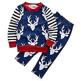 ベビー服　男の子　レタープリント　長袖　Ｔシ鹿プリント　パンツ　セット (90 (12-18M))