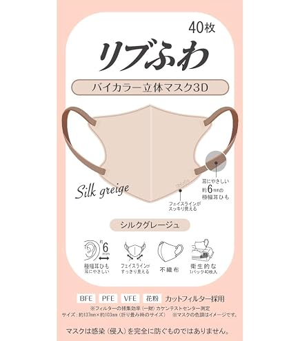 Amazon.co.jp: リブふわバイカラー立体マスク アソート 40枚入(5色×各8