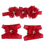 Meily ベビー用 ヘアバンドセット 裸足 サンダル カチューシャ 可愛い おしゃれ お花 赤ちゃん [全4色][レッド]