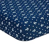 100% Cotton, Allover Sky Blue Anchor & Polka Dot Print on Navy Fitted Crib Sheet by Nautica