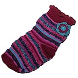 Country Kids(カントリー キッズ)女の子用ブラックベリーフラワークローシェ&ボーダー防寒ラブリーソックス,パープル花デコ付靴下,ギフト [並行輸入品]