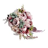 Prettyia 人工牡丹　フラワー　造花　フラワーブーケ　結婚式　花嫁　花ガール　パーティー　装飾　小道具　3色選べ - 深いピンク