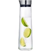 《透明感あふれるシンプルデザイン》Qrit ピッチャー 【1000ml 耐熱ガラス】ウォータージャグ 茶ポット 冷水 麦茶 注ぎ口付き容器 冷蔵庫収納 食洗機対応 おしゃれで衛生的 (1000ml)