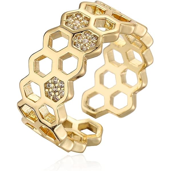 HUKQBUNX Little Bee Ring - 18K Gold Plated Honey Stamp Ring For Women, Size 6-10 (This Listing: Size 9, Gold)