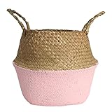KING DO WAY 4サイズピンク 収納バスケット 収納バッグ 折り畳み ストローバスケット 編み 鉢カバー 洗濯物バスケット おもちゃ収納 32x28cm