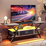 Bestier テレビ台 テレビボード tv スタンド テレビラック 幅140㎝ 23~65V対応 ローボード 木製 ロータイプ おしゃれ 収納棚付き 隠す収納スペース LEDライト付 モダン ヴィンテージ (140x40x55.5, グレー)