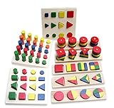 Smile-Life 木製 知育玩具 セット はめこみ パズル 赤ちゃん お子様 知能 幾何学認知 型合わせ ゲーム 玩具 棒さし タワー 8セット 入り