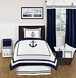 Anchors Away 4 Piece Nautical Navy and White Boys Twin Bedding Set [並行輸入品]