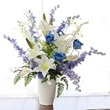 山久【シルクフラワー】 デルフィニウムと カサブランカの豪華なアレンジ 1009-0217 【CT触媒加工】【造花】