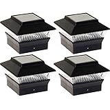 Solar Power Square Outdoor Deck 4x4 PVC Fence Post Light (Black, 4 Pack) [並行輸入品]