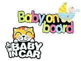 【XPデザイン】 カーステッカー 車 セーフティ 反射 外貼り ステッカー BABY IN CAR 赤ちゃん 乗ってます (ねこ+ベビーカー)