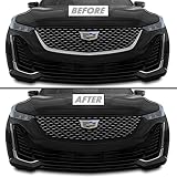SlickMod クローム削除ブラックアウトビニールオーバーレイ 2020-2023 Cadillac CT5 フロントグリルトリム用 (グロスブラック、2.フロントグリルトリム)