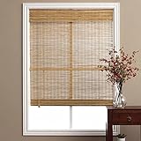 1ピース58 " W x 74 " LライトブラウンOchre Tan Natural Wood Pull Up竹ブラインド。エコフレンドリー素朴なローマ国水平Slat with Built in V