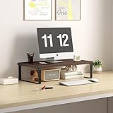 KDTJFH モニター台 パソコン台 ディスプレイ台 PC台 机上台 デスクがスッキリする 収納領域の大きなワイド設計 目線が上がる で首肩の負担が軽減 フルキーボード収納可能 木製 ノートパソコン プリンター iMac タブレットに適用 (30x20x8cm,ブラック+ブラック)