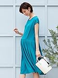 Angeliebe エンジェリーベ マタニティ ワンピース 授乳口付き フレンチ スリーブ 切り替え タック フレア ワンピ 妊婦服 産前 産後 フリー ブルー グリーン 22031 22031200