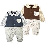 ベビー服 男の子 カバーオール 長袖 畦起毛 重ね着風 男児 ベビー (2.ブラウン/70cm)