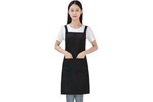 [cozycube] エプロン H型 首掛け シンプル 女性用 男性用 メンズ レデイース カフェエプロン 無地 おしゃれ 大容量ポケット 汚れにくい シワ防止 男女兼用 ノーアイロン 透けない ポケット付き 料理教室用エプロン