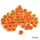 50個人工バラシルク花ヘッドDIY小さな芽パーティー結婚式ホームデコレーション 3.5cm L/3cm Dia オレンジ
