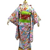 七五三着物7歳トータル15点フルセット 小紋柄 四つ身・帯着物・はこせこトータルフルセット 15タイプ/3(水色・雪輪)