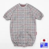ジャガード長袖ツーウェイオール　（大きなチェック柄・ライトグレー）　新生児50-60ｃｍ　日本製