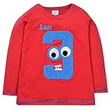 Plus Nao(プラスナオ) 子供用カットソー トップス Tシャツ ロンT 長袖 シンプル ラウンドネック 動物 ベビー キッズ 子供服 男の子 男児 5T レッド【ナンバー】