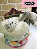 ベビーギフト専門店のおむつケーキ　サーカスモチーフ　MudPieのふわふわゾウぬいぐるみ　ブランケット付き