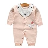 COSCO ベビー服 カバーオール ロンパース パジャマ 肌着 前開き 長袖 春秋用 女の子 男の子 よだれかけ付き (59, きつねピンク)