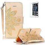 Huawei y6 II / Huawei y6 2ケース[ with Freeスクリーンプロテクター]、funyyeソリッドカラースタイリッシュなランヤードストラップ取り外し可能磁気PUレザー財布ス