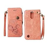 LG K10 2017 ケース,COOSTOREJPレトロエンボス加工ローズFlorals PUレザーケース磁気カードウォレット+取り外し可能な手首ストラップのデザインは、に適用する LG K10 2