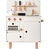 Amazon おままごと キッチン 木製 ままごとキッチンセット おままごとセット 木製 キッチン 誕生日 台所 調理器具付 食材 56 28 5 75cm 本物みたいな9点小物が付き ホワイト セット おもちゃ
