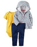 カーターズ carter's 女の子用ブルーフローラルフード付きジャケットx黄色ドットボディースーツ上下3点セット (6months(61-67cm)) [並行輸入品]