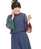 (ケービーエフ)KBF クレイジーパターンギンガムブラウス KC84-23M110 one BLUE MIX