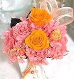 盛りたくさん純粋100％プリザーブドフラワー このサイズでこの価格 スワロフスキー・高級クリアケース付 ブロッサムオレンジ