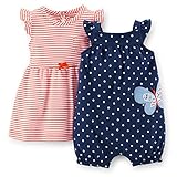 Carter's カーターズ　ガールズ　2点セット　ロンパース&ワンピース ボディスーツ カバーオール　女の子　ベビー服 (9Ｍ, チョウチョ＆ボーダー)