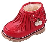 (コ-ランド) Co-land 子供靴 秋冬 ブーツ キッズ 靴 フリンジ リボン付き 裏ボア 雪靴 ベビー 女の子 ショートブーツ 防寒 シューズ レッド 内寸15.5cm