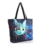 ジッパー付き原宿ショルダーバッグ猫クリエイティブな買い物袋のレーザースターファクトリーアウトレット街（黒）