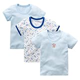 Zetoon 子供服 ボーイズ 半袖シャツ 男の子 女の子 ジュニア ボーダー インナーシャツ 半袖インナー 3枚セット 男児 女児 丸首 Tシャツ 子供肌着・通園・通学 (ボーイズ, 100)