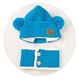 baby-mine（ベイビーマイン） 2016秋冬 赤ちゃんから2才頃まで ネックウオーマー＆ニット帽あったか2点セット ボンボン＆くまさんのワッペン付き (38-46㎝, 水色)