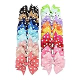 20pcs 3 Polka Dots Hair Bows Clips Baby Girls Grosgrain Ribbon Hair Barrettes (Each color 1pcs) [並行輸
